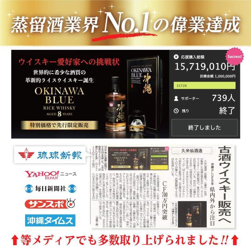 沖縄ブルー 8年 750ml 43度 久米仙酒造 国産 グレーン モルト