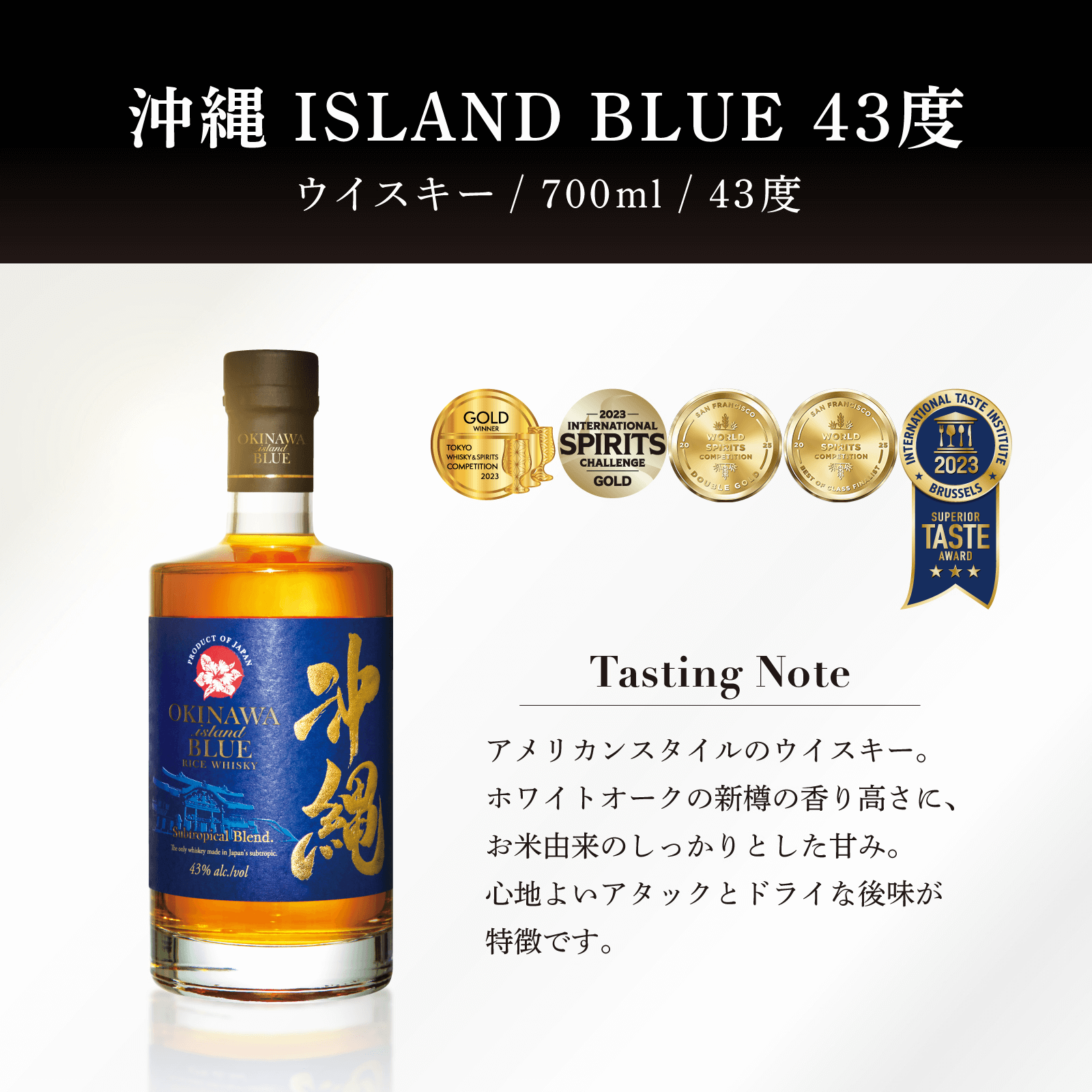 沖縄 ISLAND BLUE 43度 ボトルと化粧箱